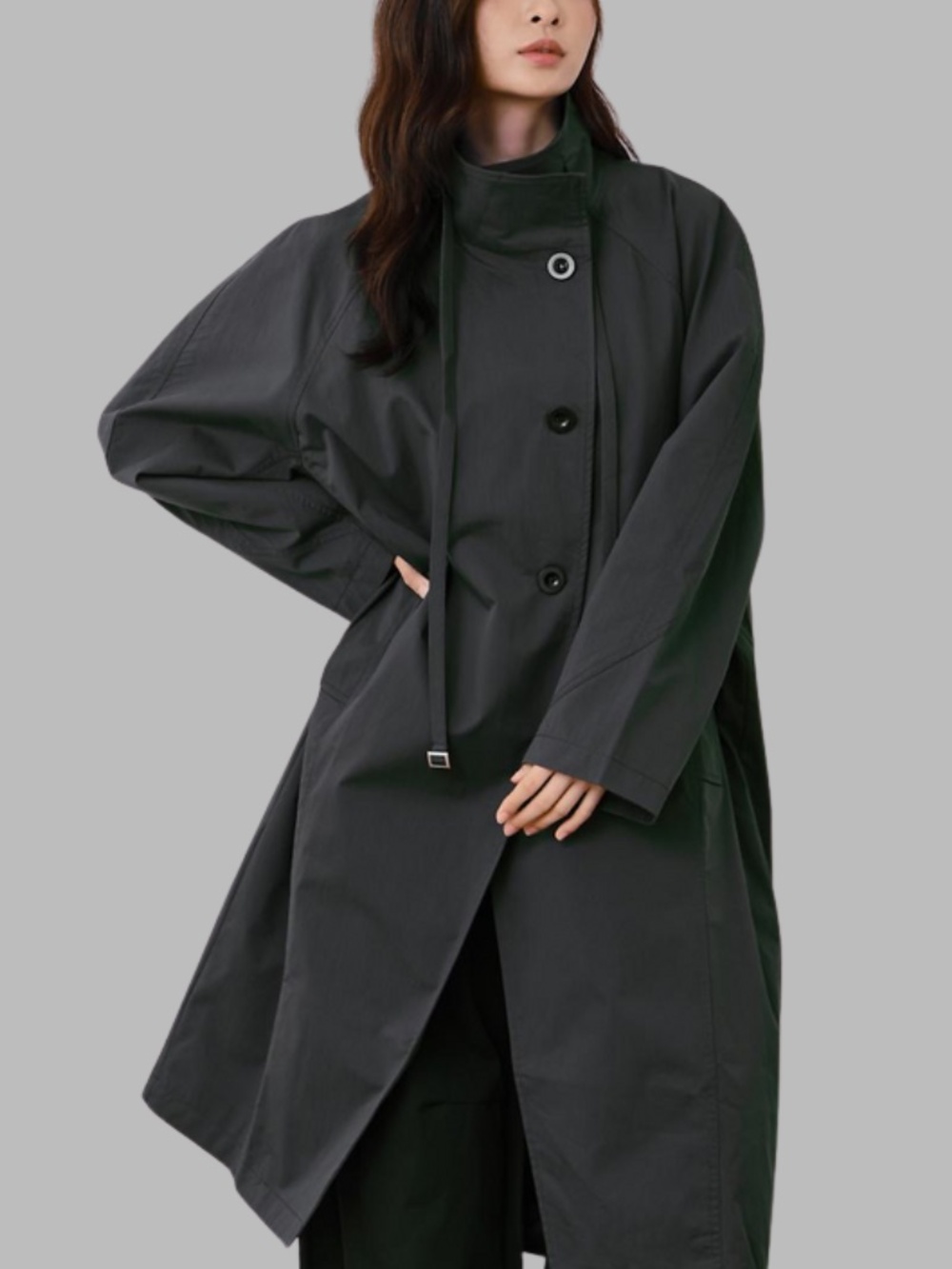 NWT W CONCEPT TIENNE Casimo Oversized Trench Coat - Charcoal